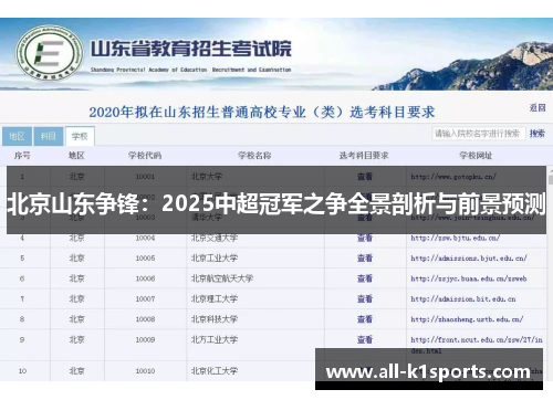 北京山东争锋：2025中超冠军之争全景剖析与前景预测